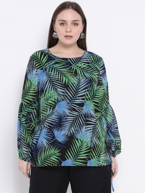 Oxolloxo Women Black Tropical Print A-Line Top