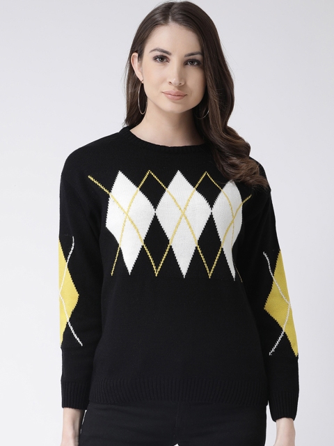 Club York Women Black & White Checked Sweater
