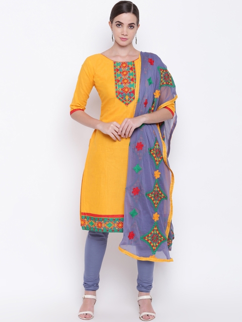 mf Mustard Yellow & Grey Embroidered Unstitched Dress Material