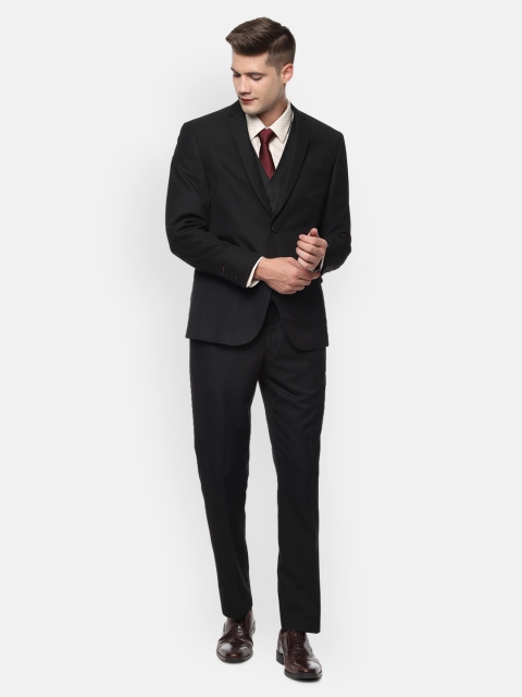 V Dot Men Black Slim-Fit Self Design Single-Breasted Three Piece Suit