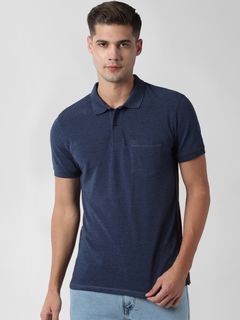 Peter England Casuals Men Navy Blue Solid Polo Collar T-shirt