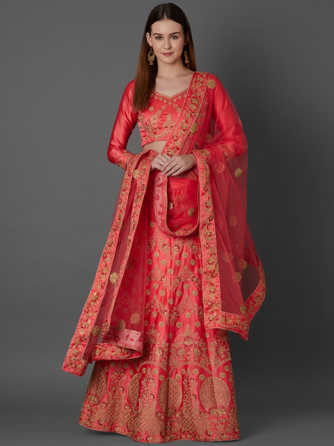Mitera Peach-Coloured Semi-Stitched Lehenga & Blouse with Dupatta