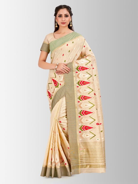 MIMOSA Beige Art Silk Embroidered Kanjeevaram Saree