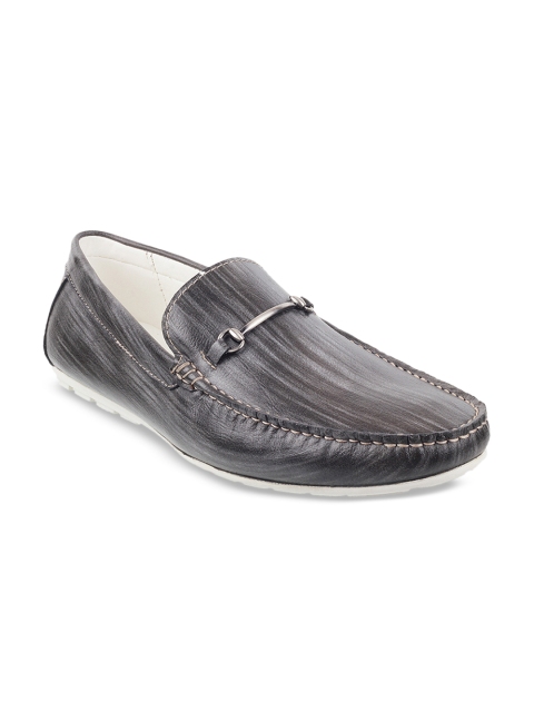Mochi Men Grey Leather Loafers