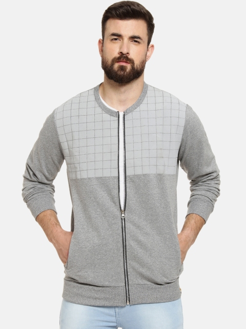Campus Sutra Men Grey Checked Bomber Jacket