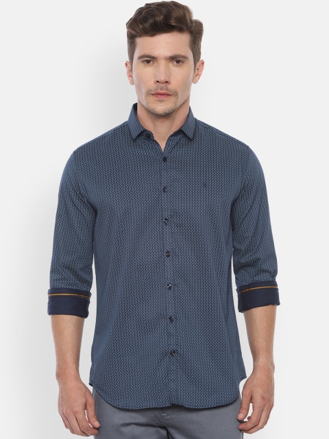 V Dot Men Navy Blue Slim Fit Printed Casual Shirt