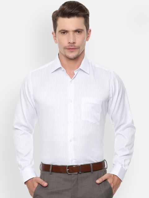 Van Heusen Men White & Grey Striped Regular Fit Formal Shirt