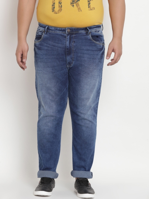 John Pride Plus Size Men Blue Regular Fit Mid-Rise Clean Look Stretchable Jeans