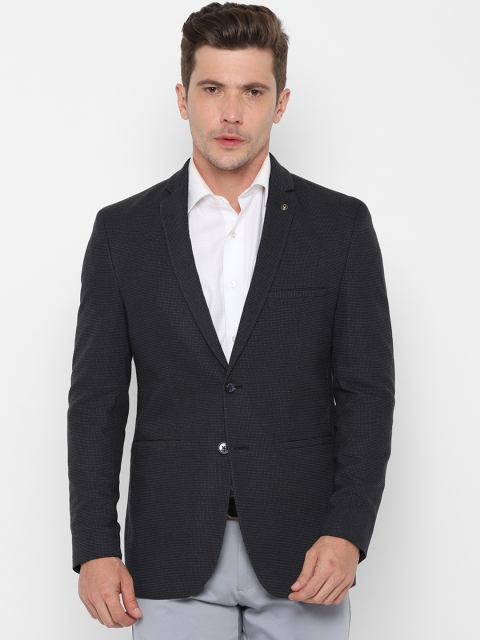 Allen Solly Men Black Self-Design Single-Breasted Slim-Fit Formal Blazer
