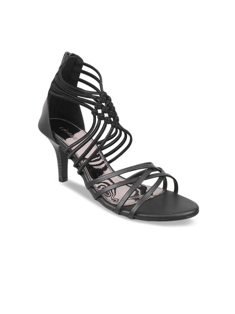 Mochi Women Black Solid Gladiator Stiletto Heels