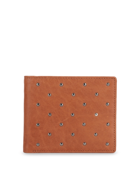 Peter England Men Tan Textured Two Fold Leather Wallet