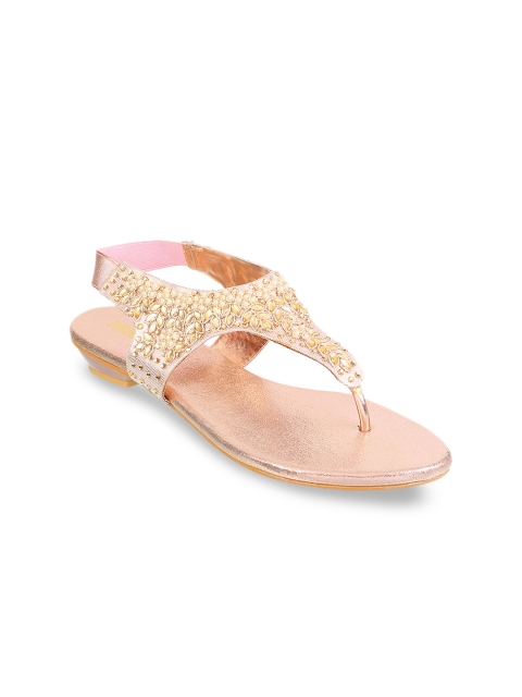 Mochi Women Gold-Toned & Rose Gold Embellished Sandals