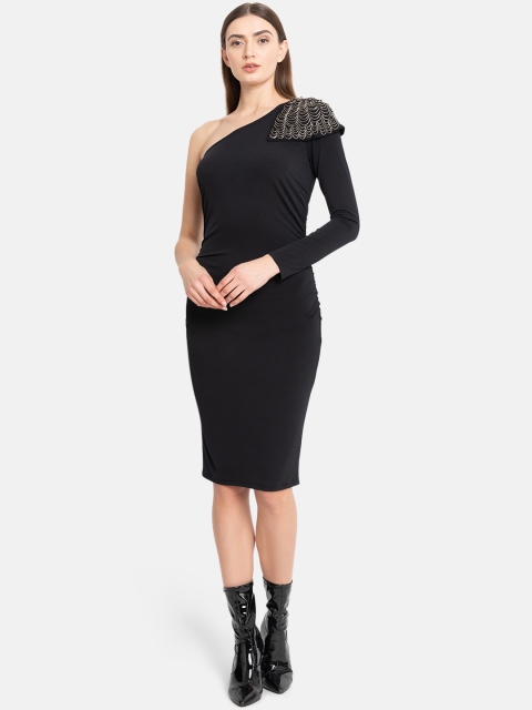 Kazo Women Solid Navy Blue Sheath Dress