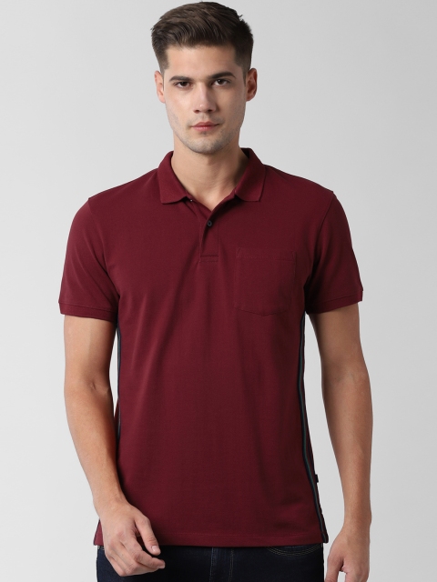Peter England Casuals Men Maroon Solid Polo Collar T-shirt