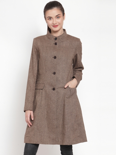 Owncraft Women Brown Self-Designed Single-Breasted Wool Princess Coat