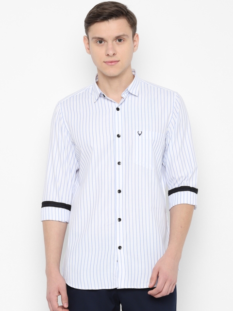 Allen Solly Men White & Blue Slim Fit Striped Casual Shirt