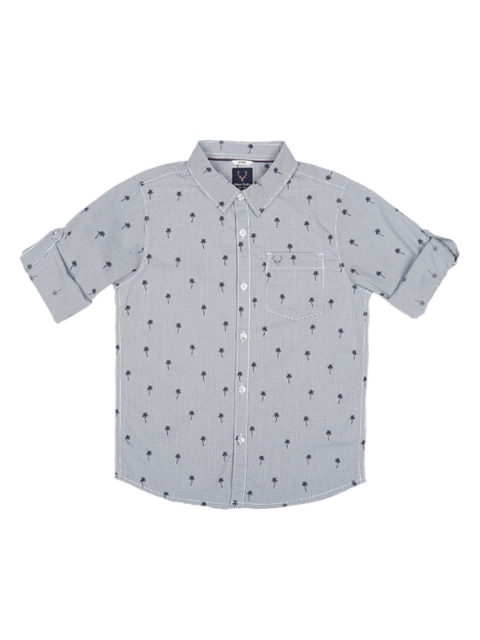 Allen Solly Junior Boys Grey & Navy Blue Regular Fit Printed Casual Shirt