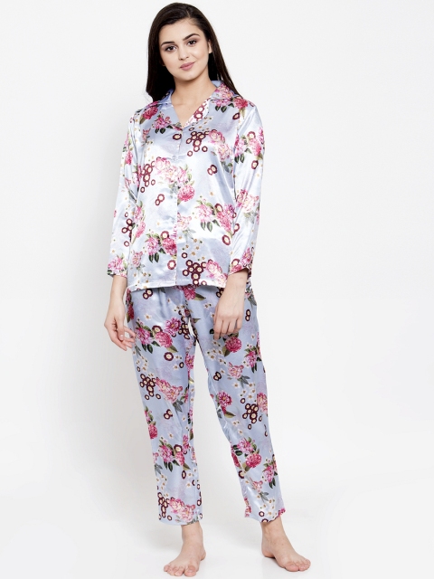 Claura Women Grey & Red Printed Night Suit