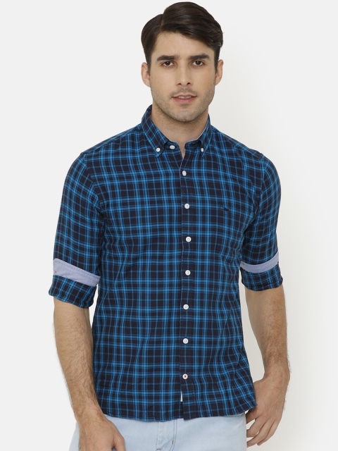 Bar Harbour Men Blue & Black Slim Fit Checked Casual Shirt