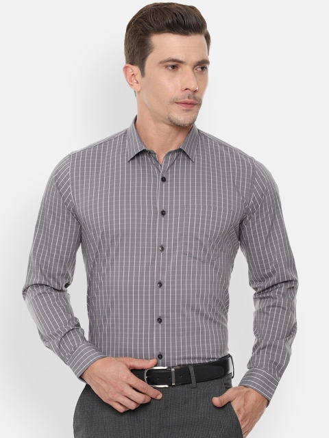 Van Heusen Men Grey & White Checked Slim Fit Formal Shirt