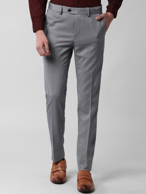 Peter England Men Grey Slim Fit Self Design Formal Trousers