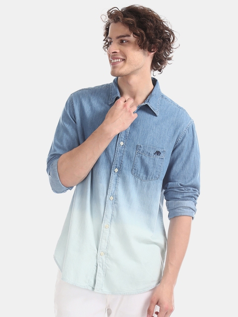 Aeropostale Men Blue Slim Fit Faded Casual Shirt