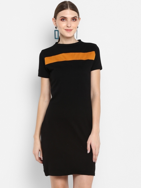 TRENDY DIVVA Women Black Striped T-shirt Dress