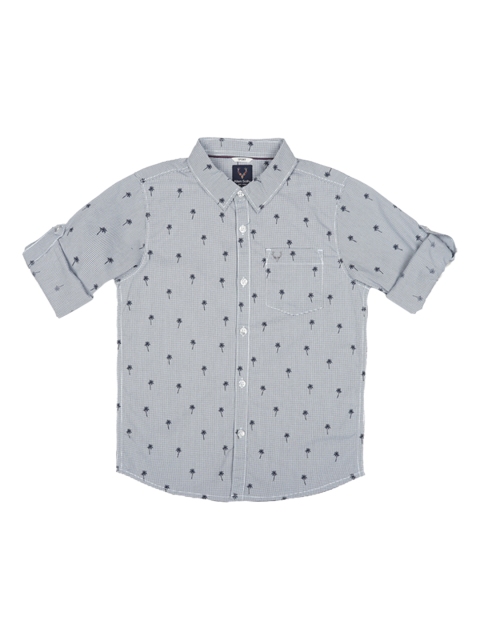 Allen Solly Junior Boys Grey & Navy Blue Regular Fit Printed Casual Shirt