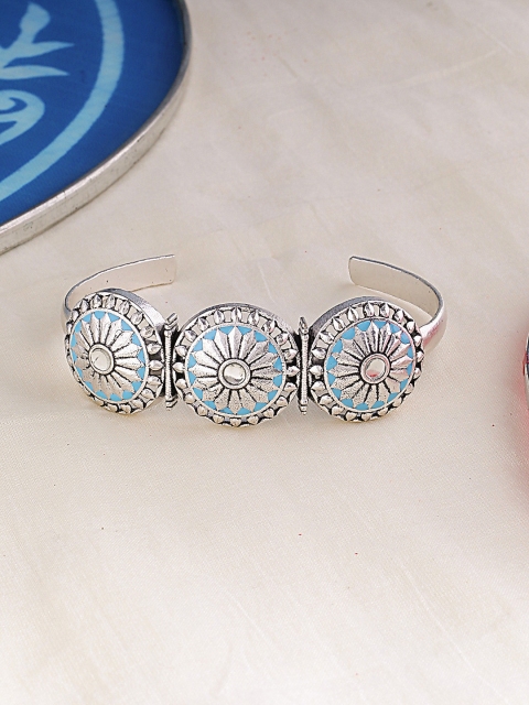Studio Voylla Women Silver-Plated & Blue Handcrafted Cuff Bracelet