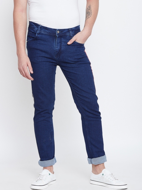 CHROME & CORAL Men Navy Blue Regular Fit Mid-Rise Clean Look Jeans