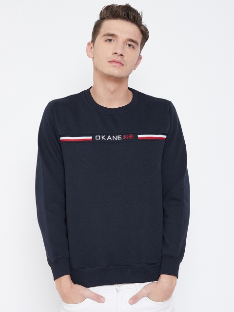 Okane Men Navy Blue Solid Sweatshirt