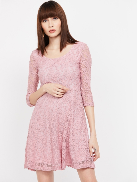 Ginger by Lifestyle Women Pink Self Design Fit and Flare Dress