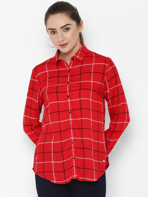 Allen Solly Woman Red & White Regular Fit Checked Casual Shirt