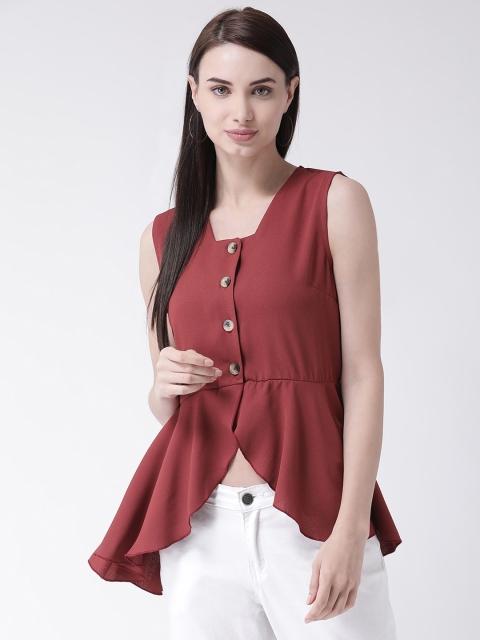 Leo Sansini Women Rust Red Solid Peplum Top