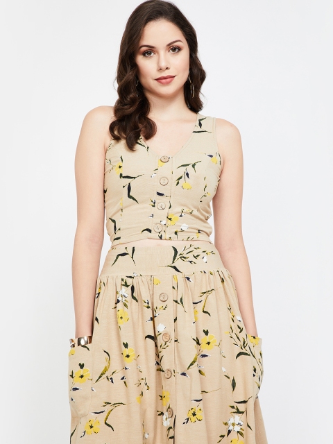 Ginger by Lifestyle Women Beige Printed Fitted Top
