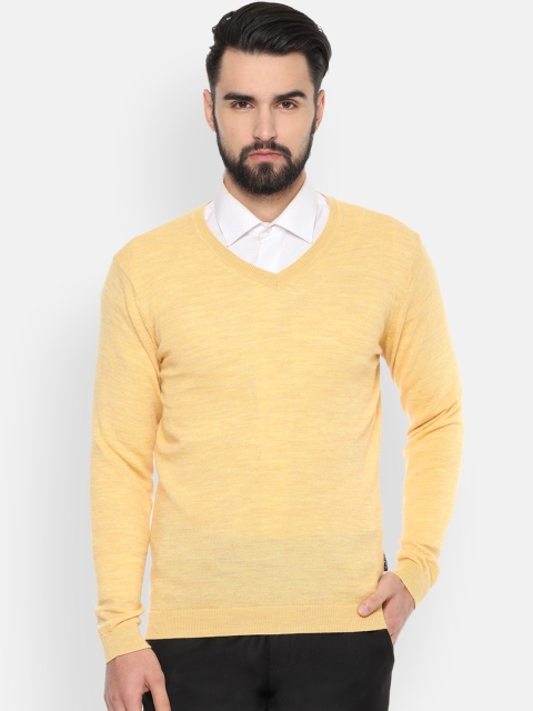 Van Heusen Men Yellow Solid Merino Wool Pullover Sweater