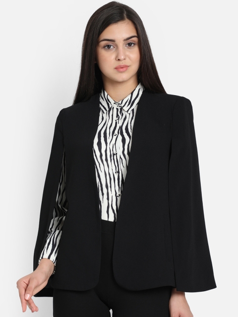 COVER STORY Women Black Solid Open-Front Cape Blazer