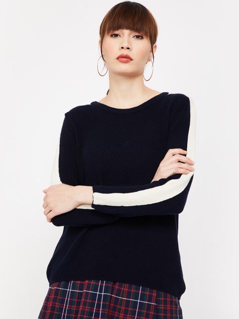 Fame Forever by Lifestyle Women Blue & White Solid Sweater