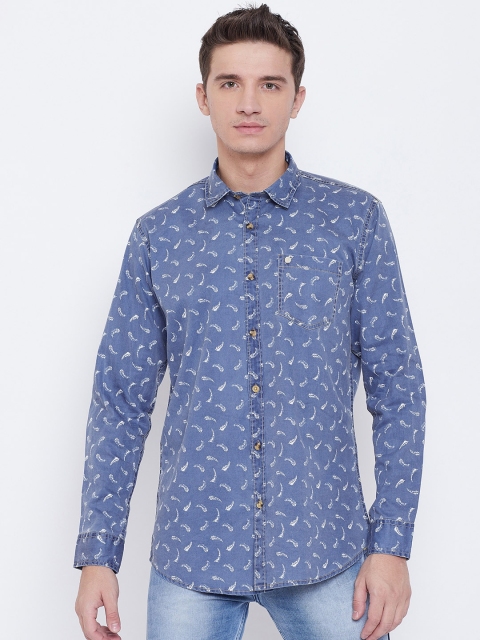 Duke Men Navy Blue & White Regular Fit Printed Casual Shirt