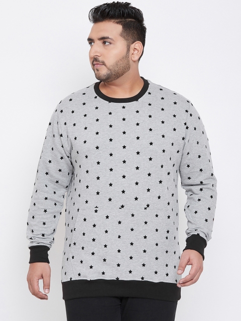 bigbanana Plus Size Men Grey Black Printed Sweatshirt