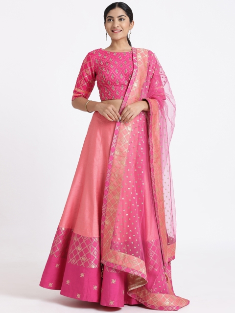 Koskii Pink & Gold-Coloured Embellished Semi-Stitched Lehenga & Blouse with Dupatta
Koskii Pink & Gold-Coloured Embellished Semi-Stitched Lehenga & Blouse with Dupatta
