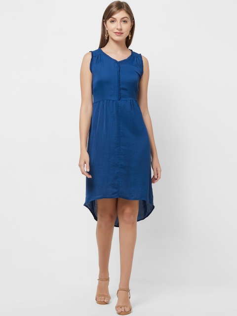 109F Women Blue Solid Fit and Flare Dress