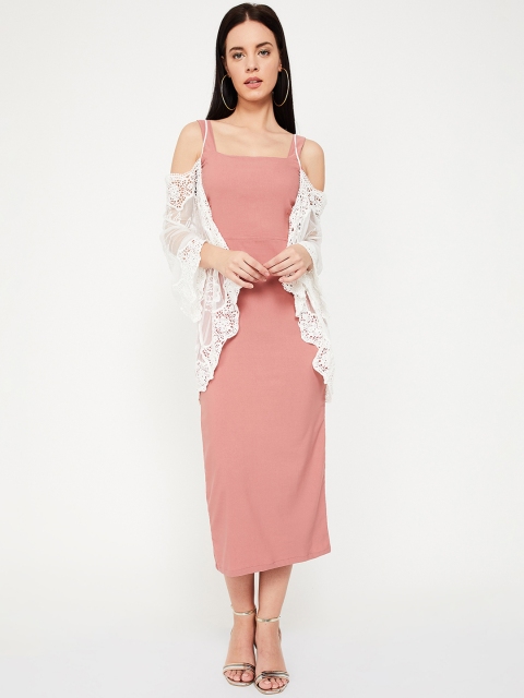 Ginger by Lifestyle Women Coral Pink Solid Sheath Dress
