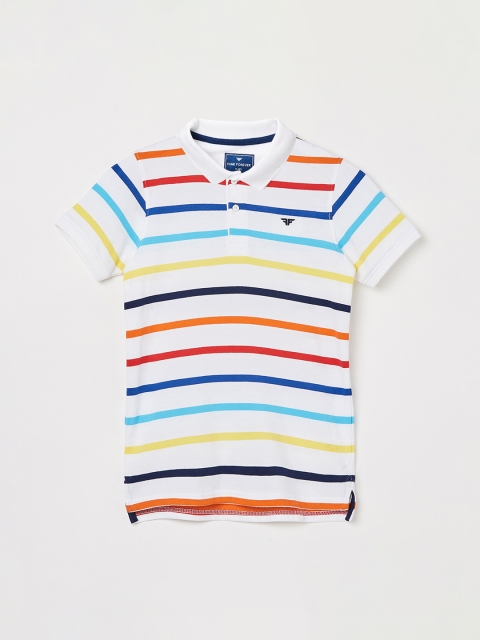 Fame Forever by Lifestyle Boys White Striped Polo Collar T-shirt