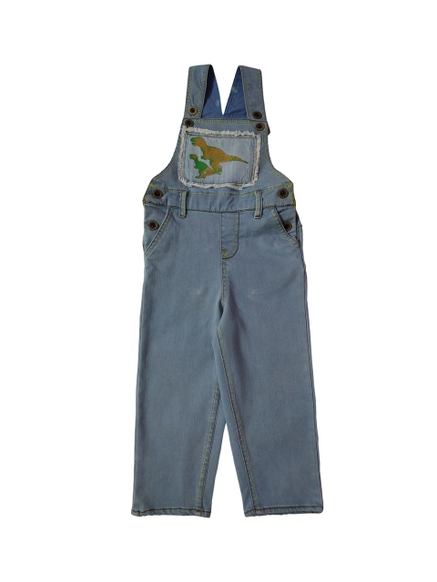 KiddoPanti Boys Blue Solid Pure Cotton Denim Dungaree