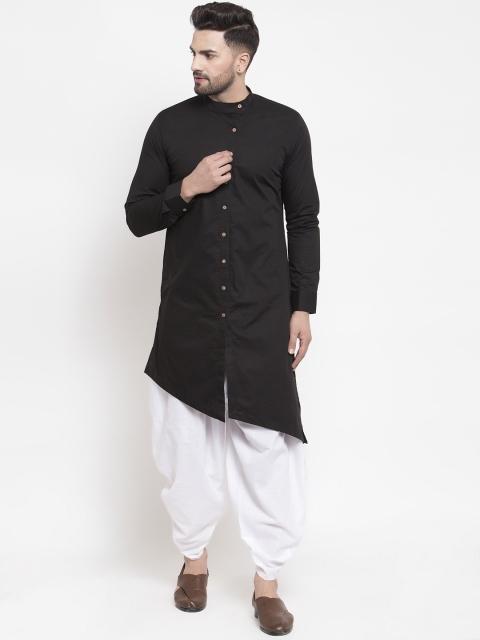 Zotw Men Black Solid Asymmetric Straight Kurta