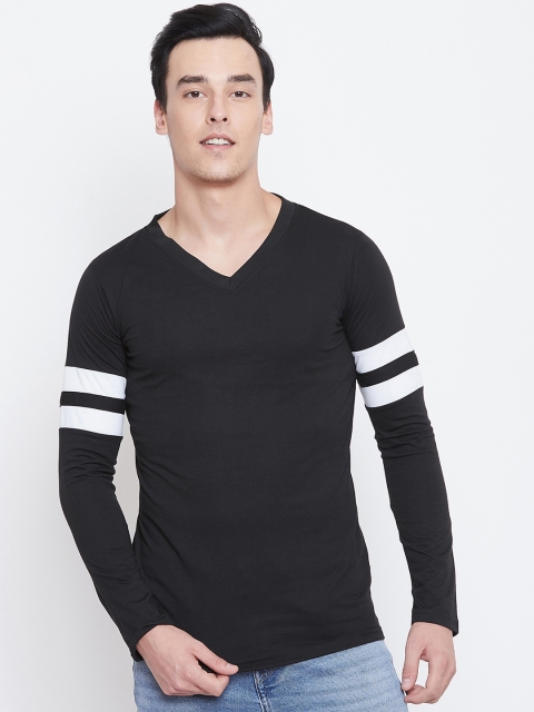 CHROME & CORAL Men Black Solid V-Neck T-shirt