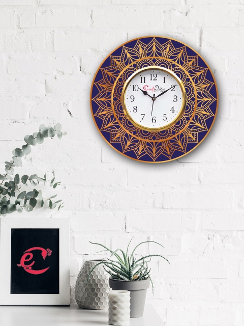 eCraftIndia White & Blue Handcrafted Round Printed 30 cm Analogue Wall Clock