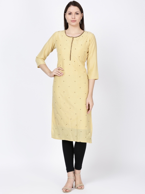 Soch Women Yellow Sequin Embellished Straight Kurta
