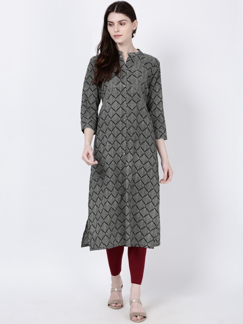 Soch Women Black & White Printed Cambric Straight Kurta